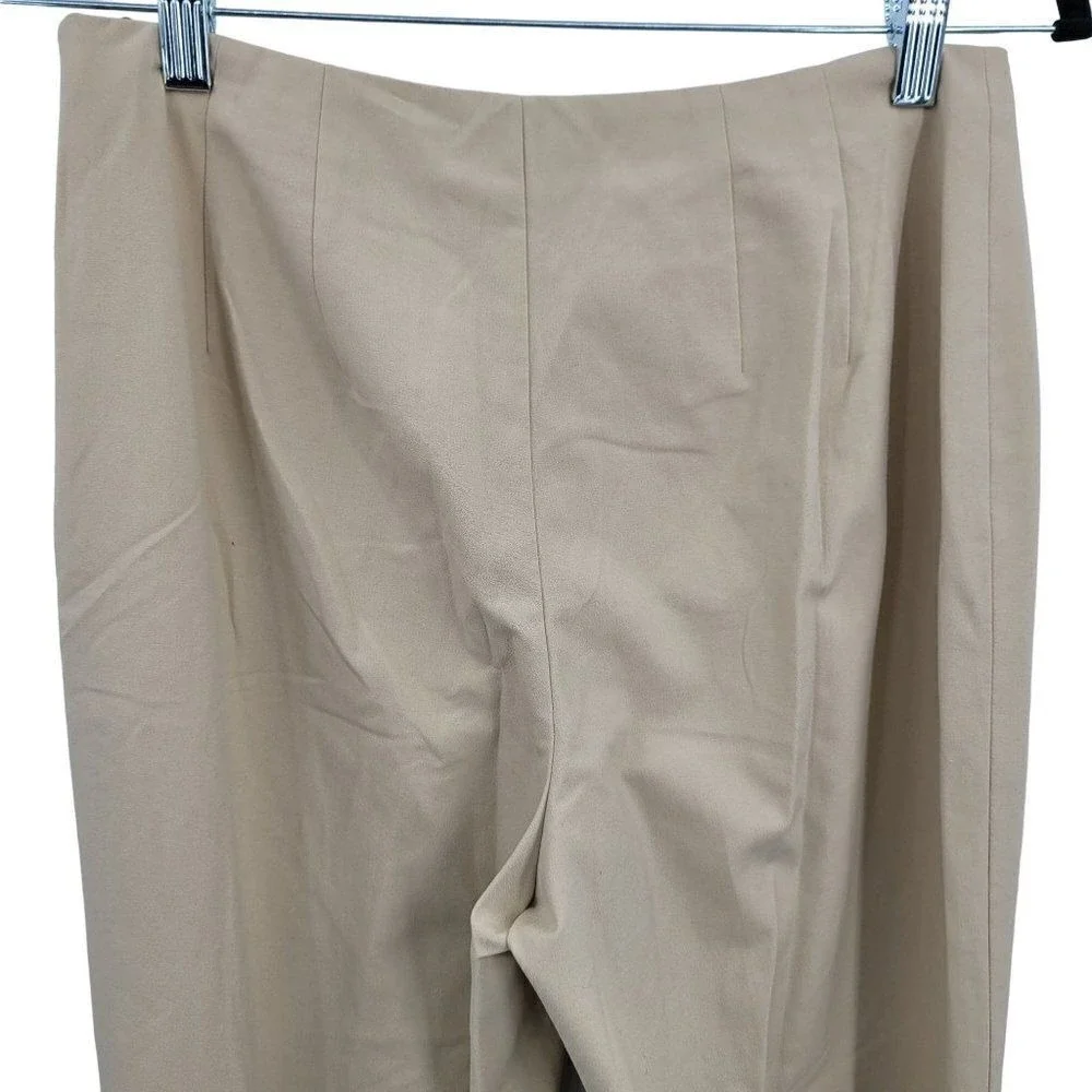 Vtg 90s Talbots High-Rise Flat Front Dress Pants Sz 8 Beige‎ Tapered Split Hem